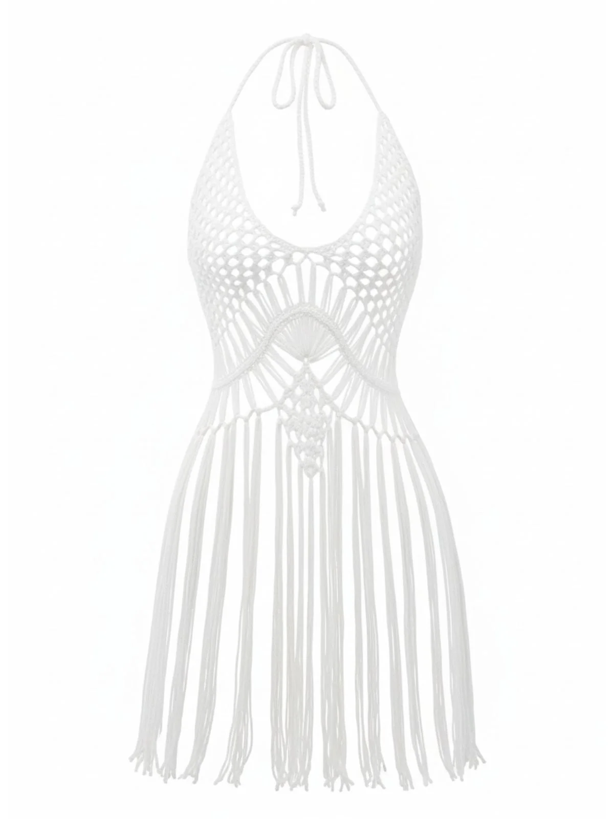 1960er Häkeln Fransen Cutout Halter Bikini Cover-Up - Image 14