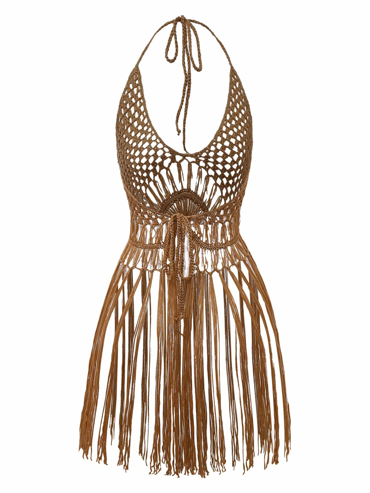 1960er Häkeln Fransen Cutout Halter Bikini Cover-Up - Image 2