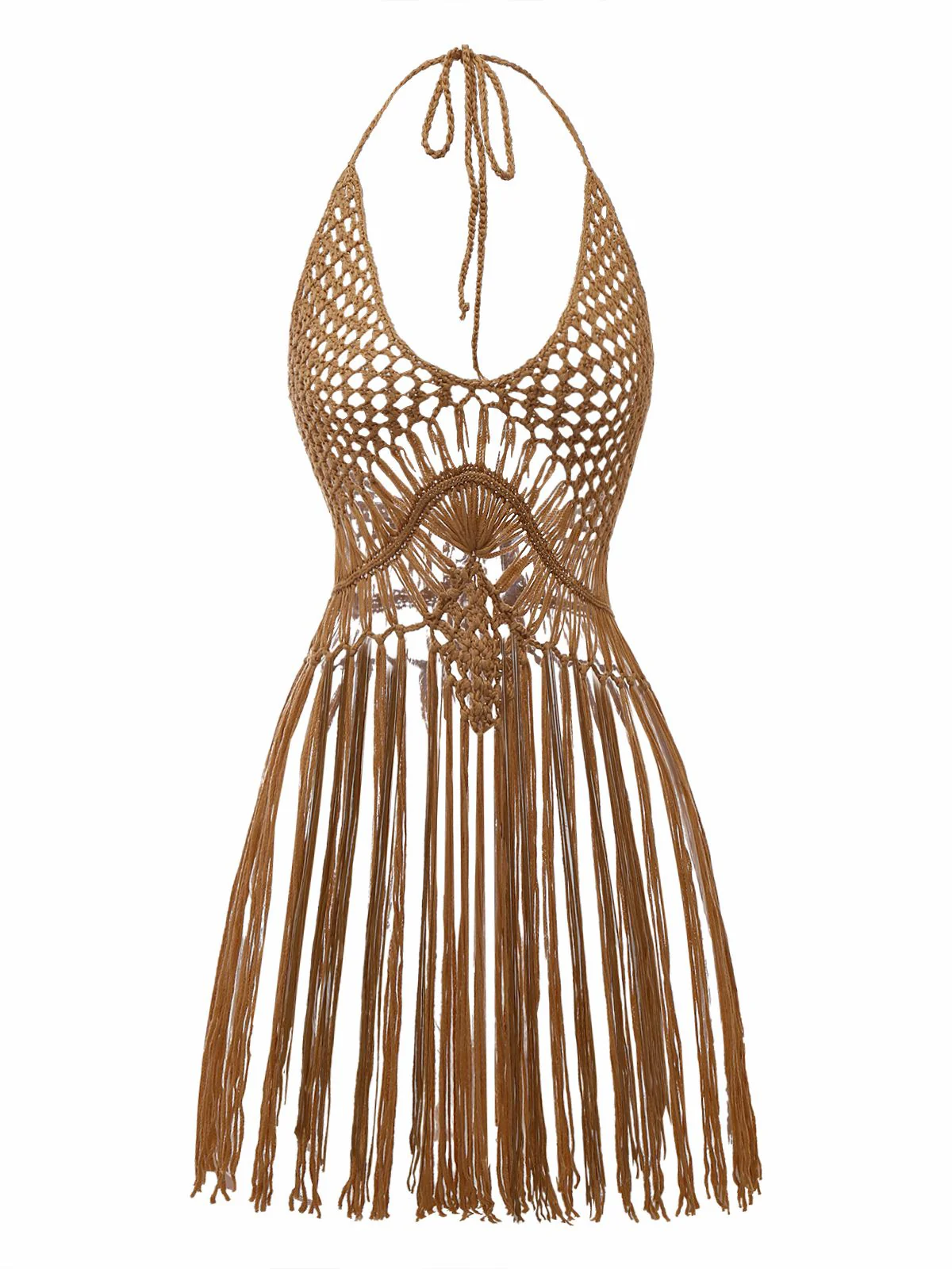 1960er Häkeln Fransen Cutout Halter Bikini Cover-Up - Image 3