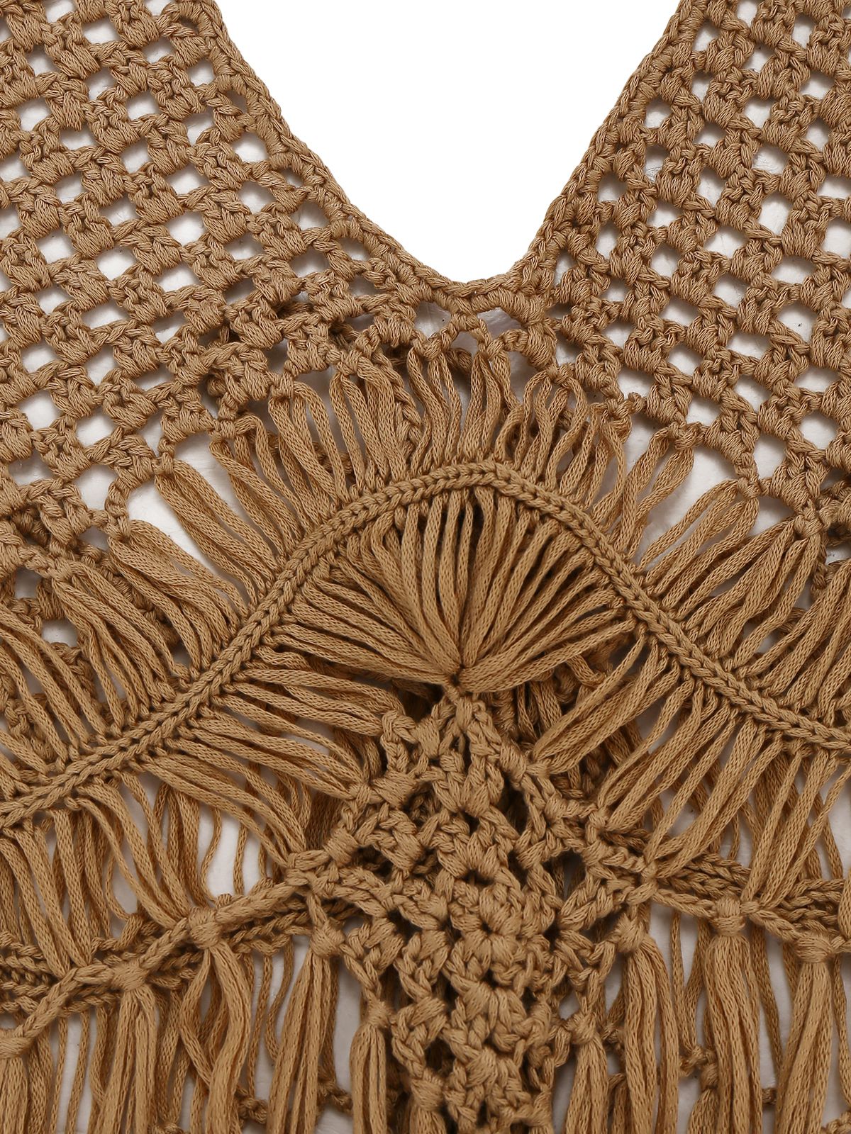 1960er Häkeln Fransen Cutout Halter Bikini Cover-Up - Image 4