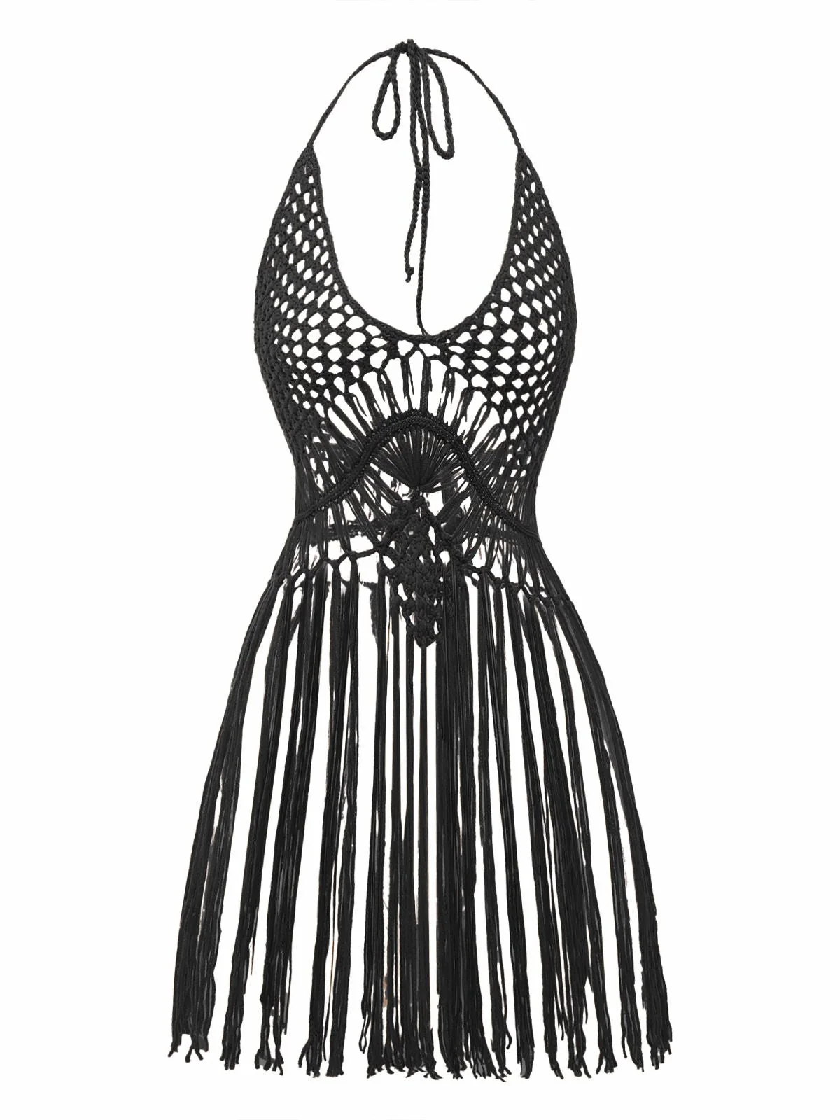 1960er Häkeln Fransen Cutout Halter Bikini Cover-Up - Image 7