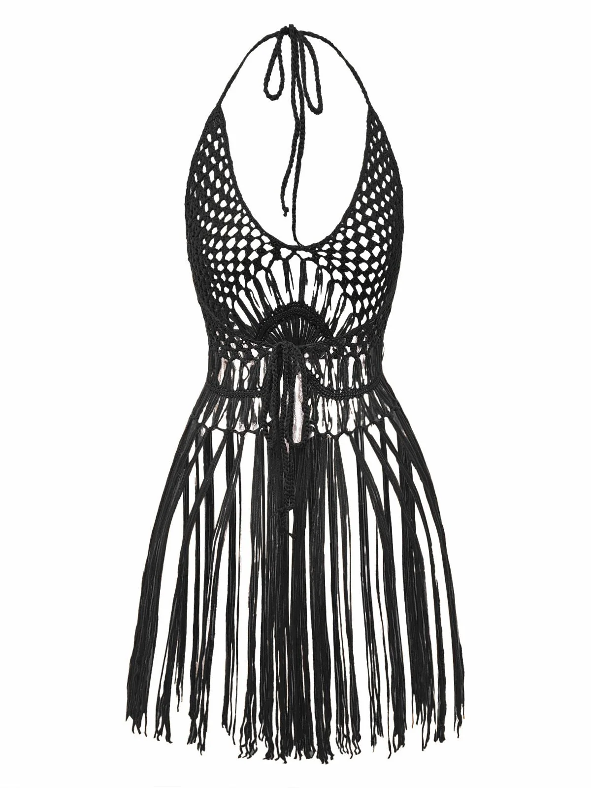 1960er Häkeln Fransen Cutout Halter Bikini Cover-Up - Image 9
