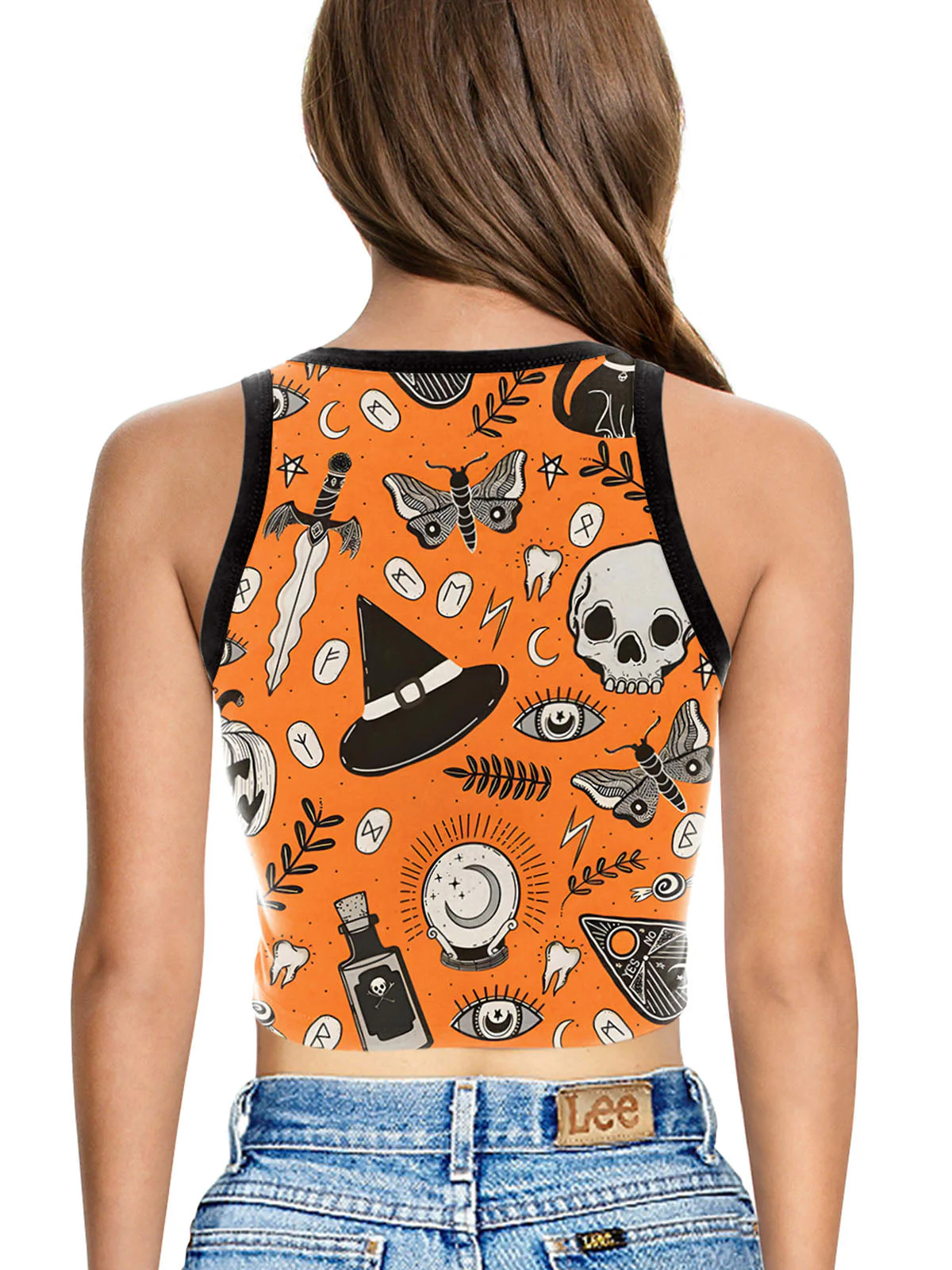 1960er Halloween Totenkopf Kürbis Ärmellos Crop Top - Image 4
