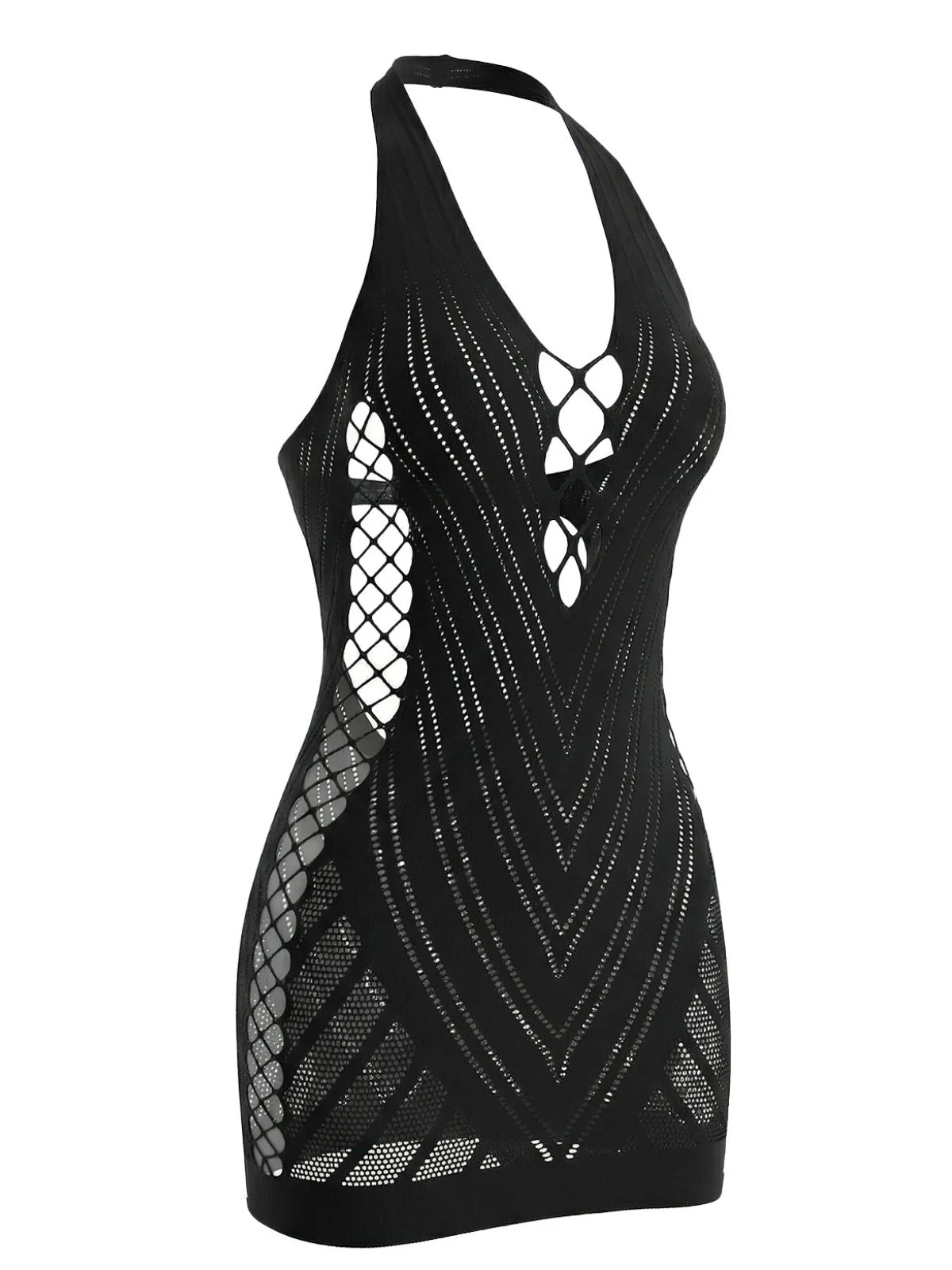 1960er Halter Netzstoff Cutout Figurbetont Mini Dessous Kleid - Image 3