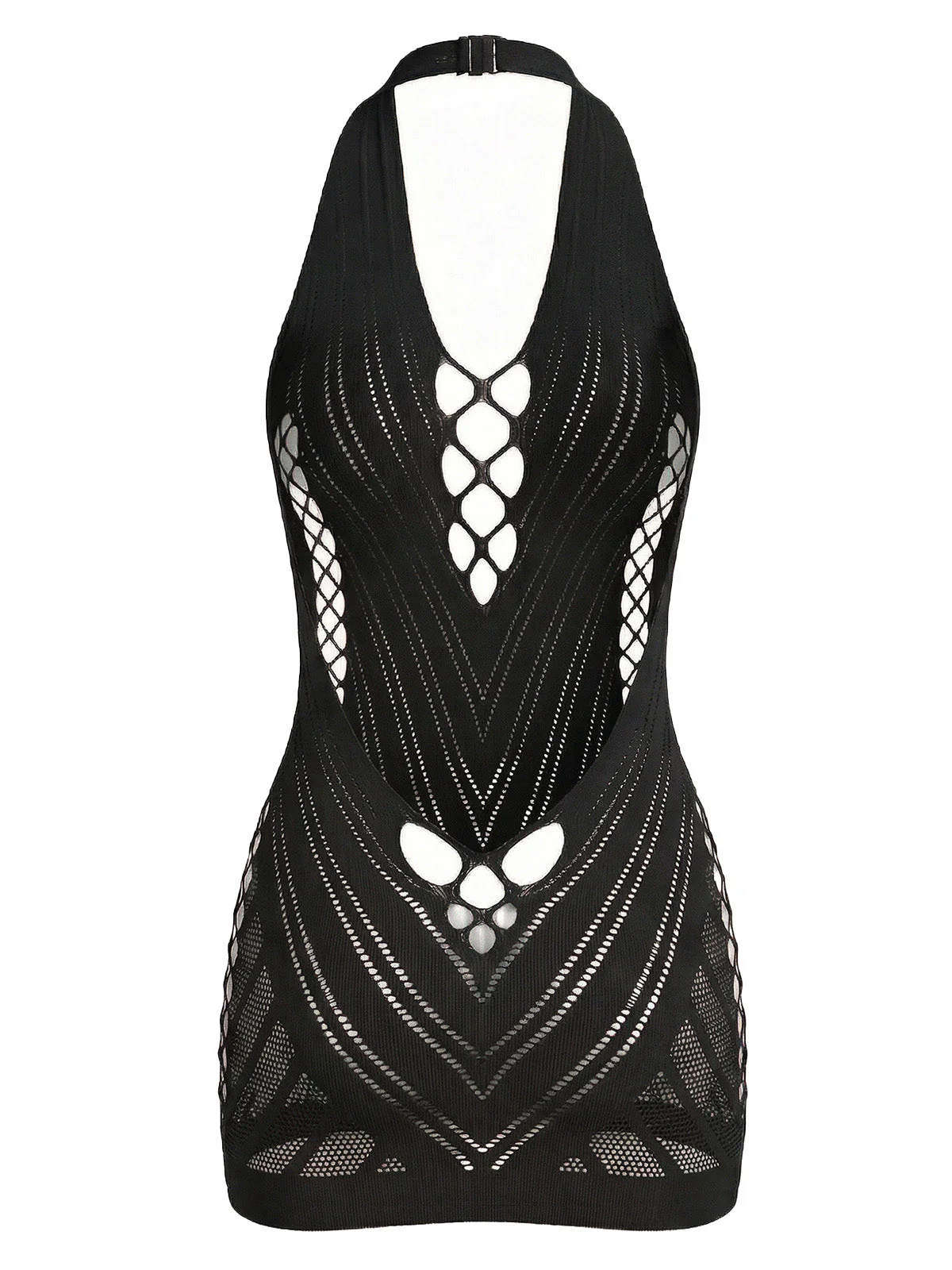 1960er Halter Netzstoff Cutout Figurbetont Mini Dessous Kleid - Image 4