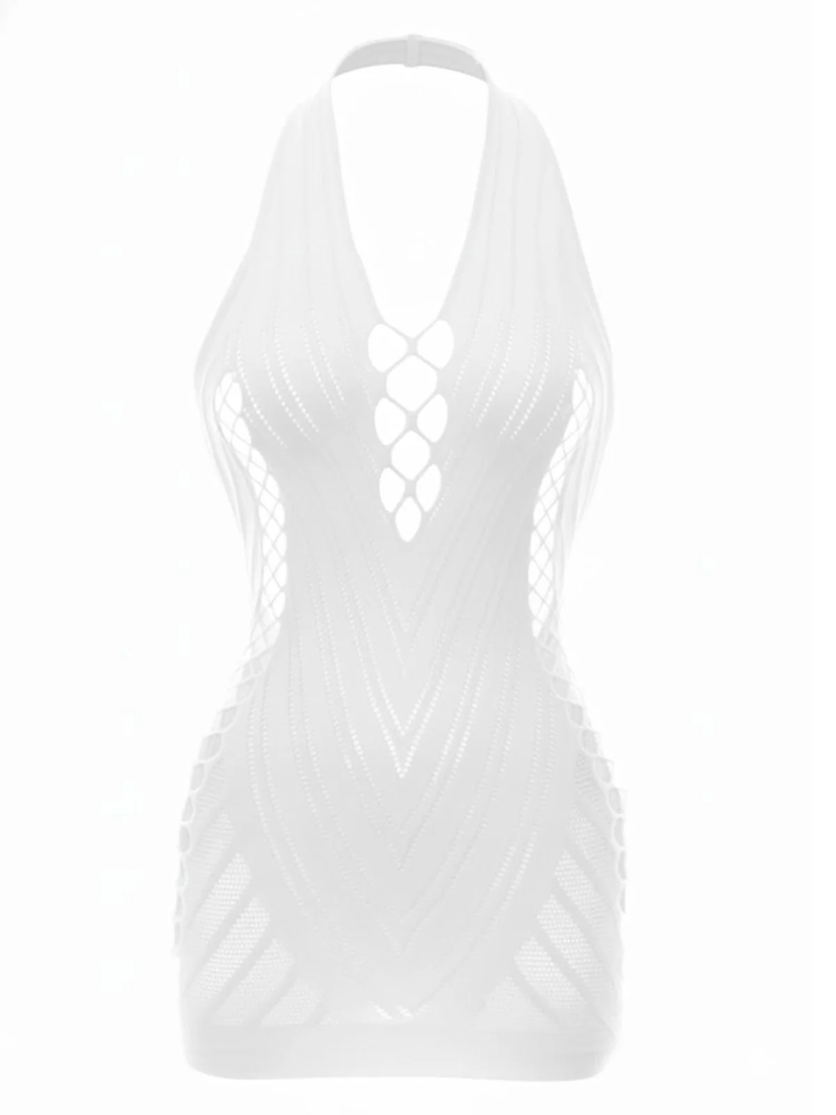 1960er Halter Netzstoff Cutout Figurbetont Mini Dessous Kleid - Image 6