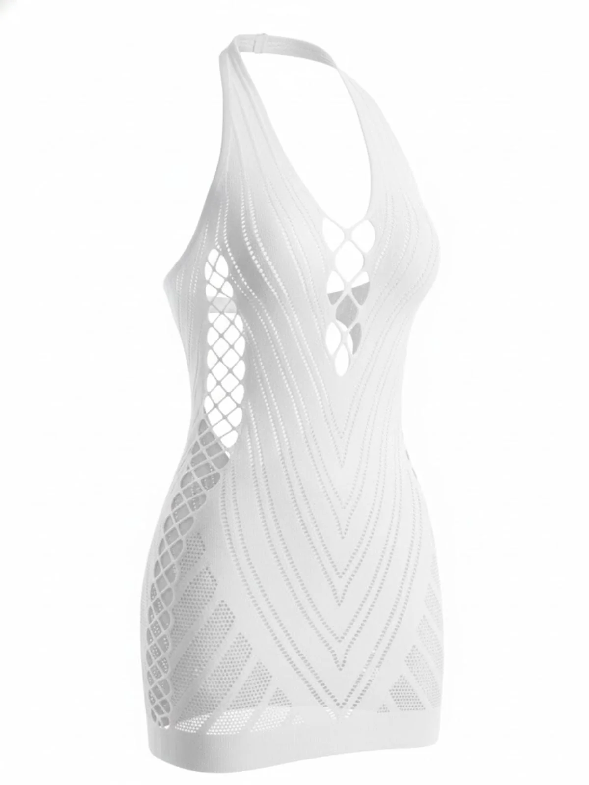 1960er Halter Netzstoff Cutout Figurbetont Mini Dessous Kleid - Image 7