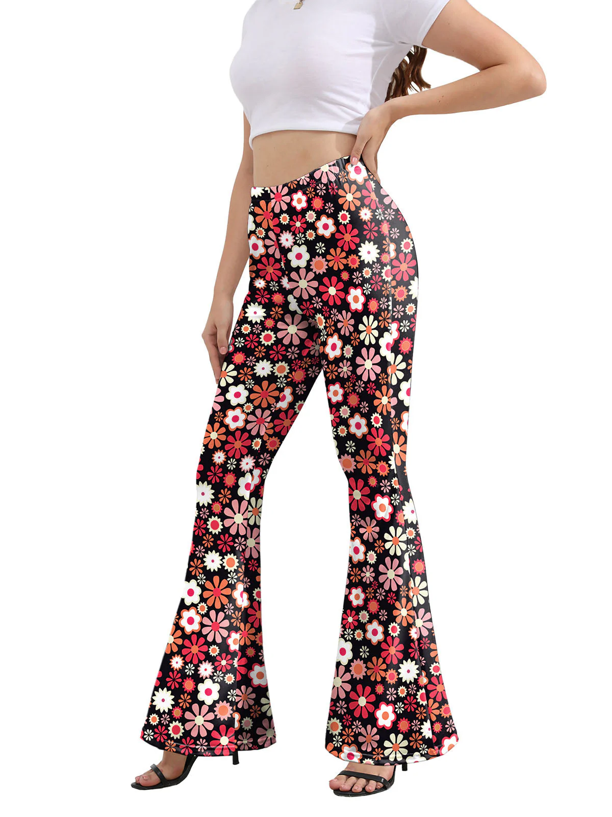 1960er Hohe Taille Blumen Schlaghose - Image 4