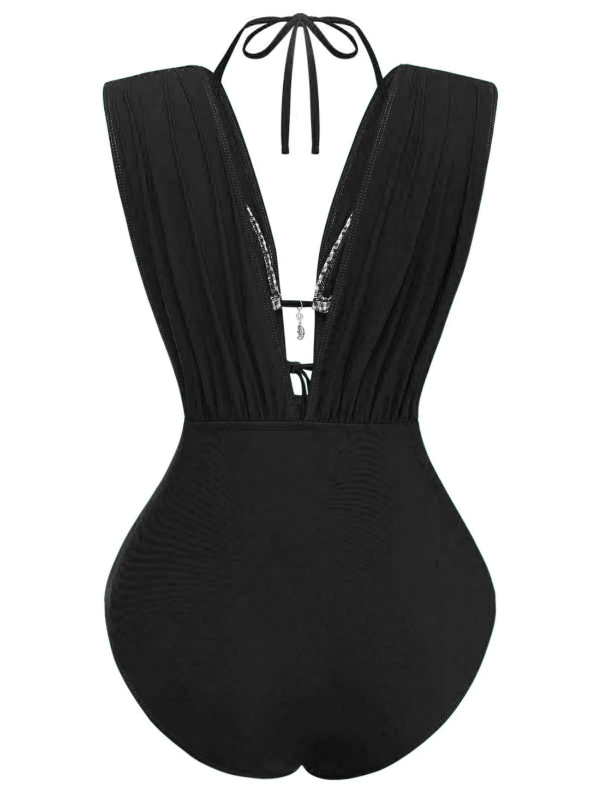 1960er Kariert Halter Bikini Top & Tief-V Ruched Badeanzug - Image 11