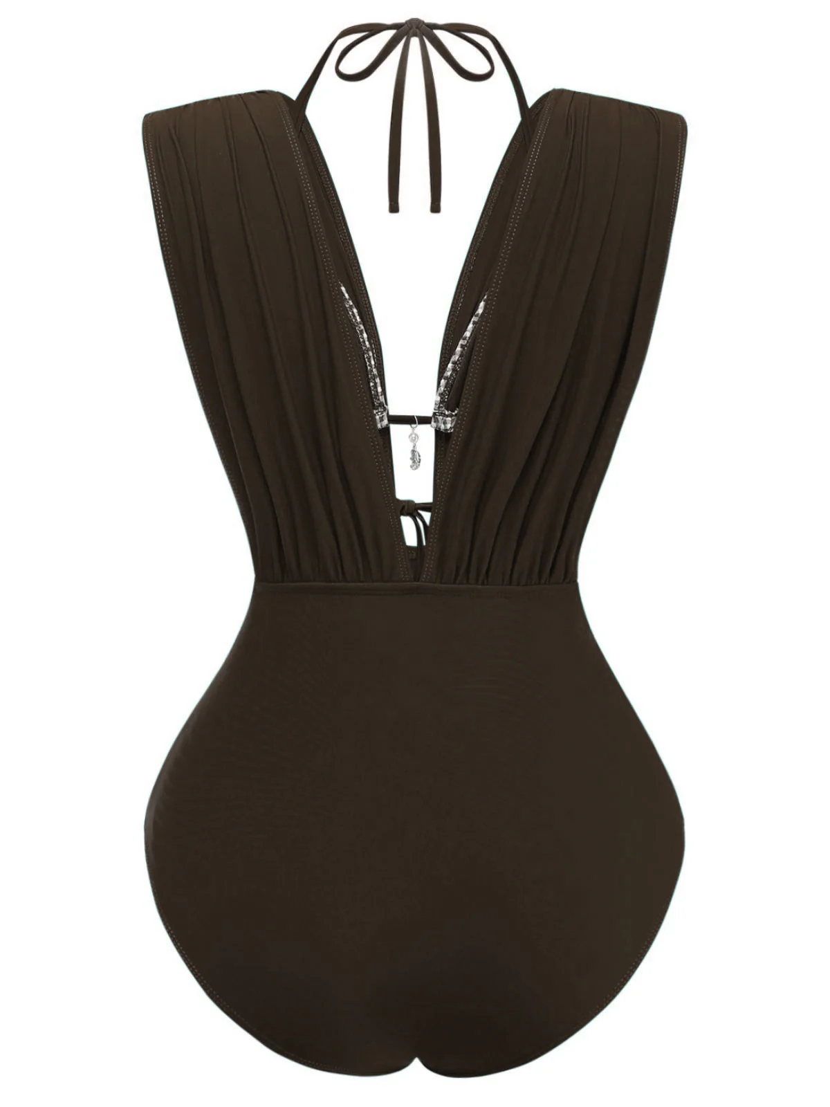 1960er Kariert Halter Bikini Top & Tief-V Ruched Badeanzug - Image 13