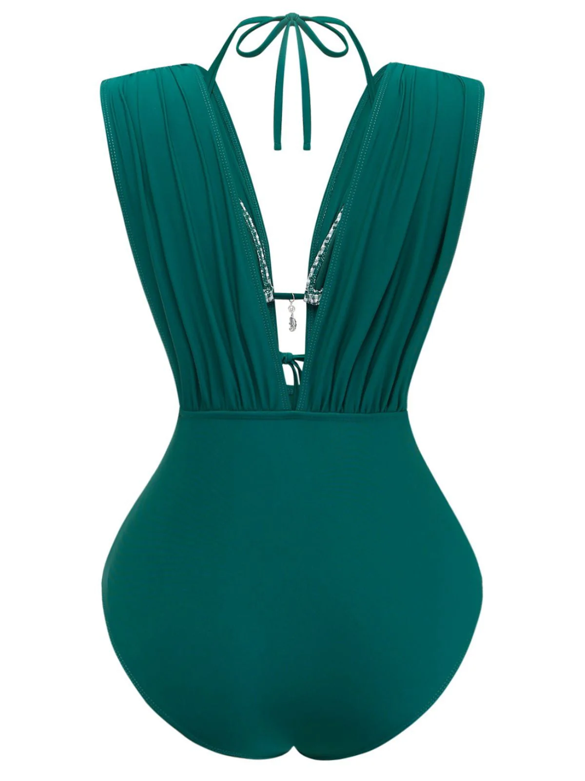 1960er Kariert Halter Bikini Top & Tief-V Ruched Badeanzug - Image 3