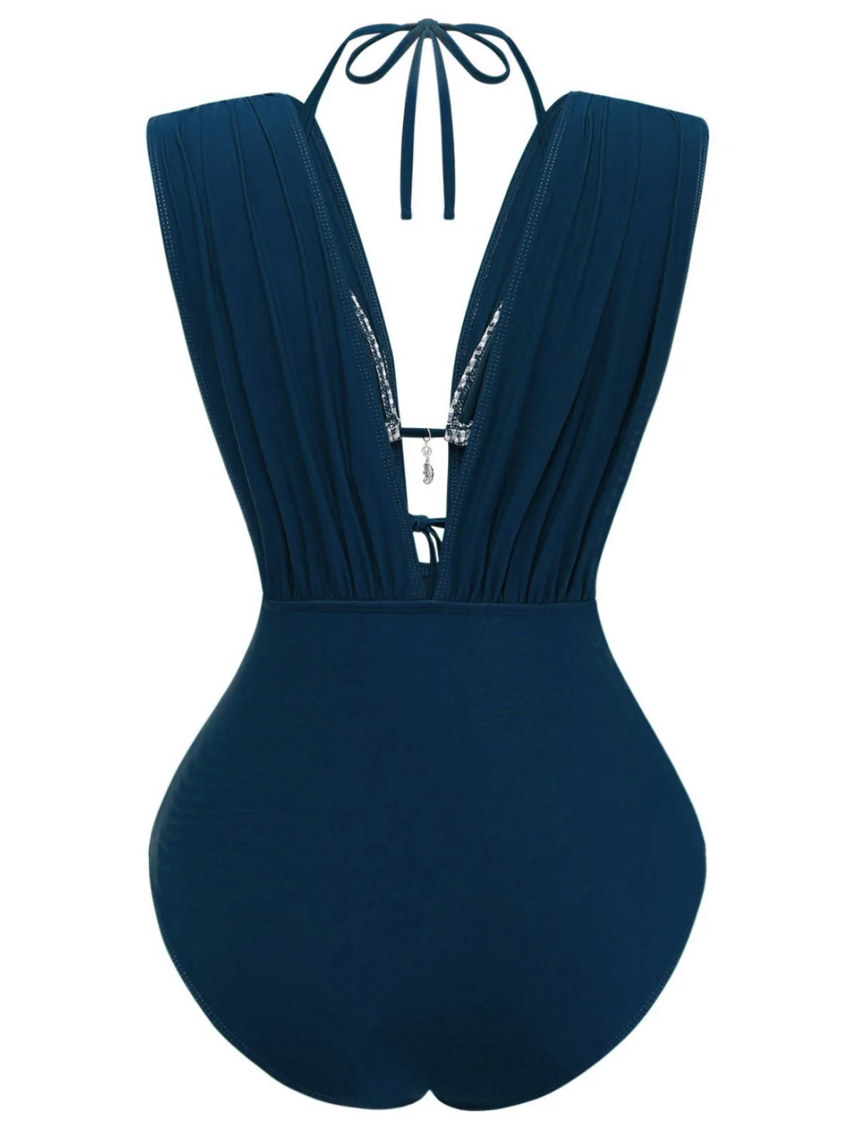 1960er Kariert Halter Bikini Top & Tief-V Ruched Badeanzug - Image 9