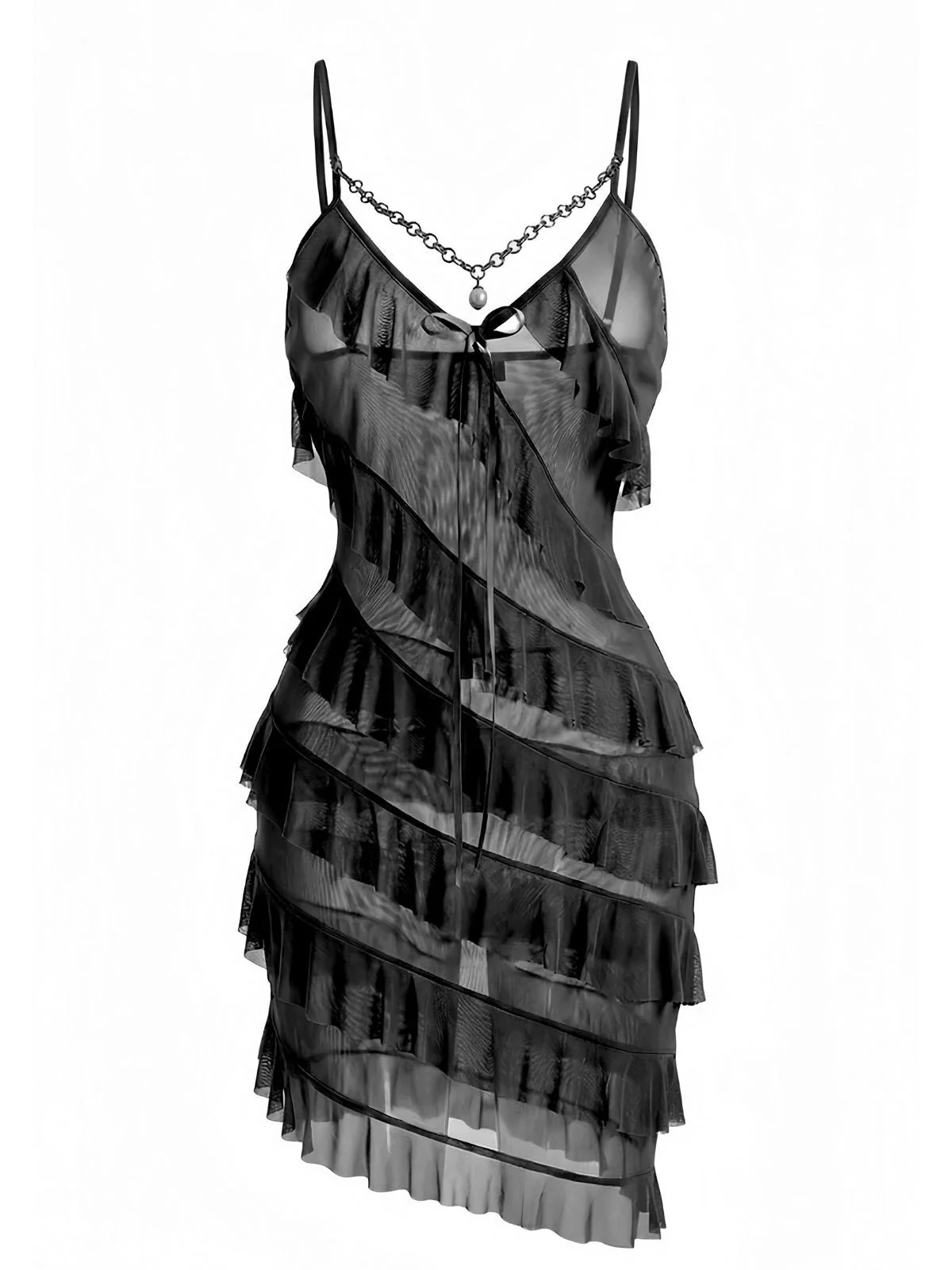 1960er Kette Perle Rüschen Spaghetti Strap Nachthemd - Image 11