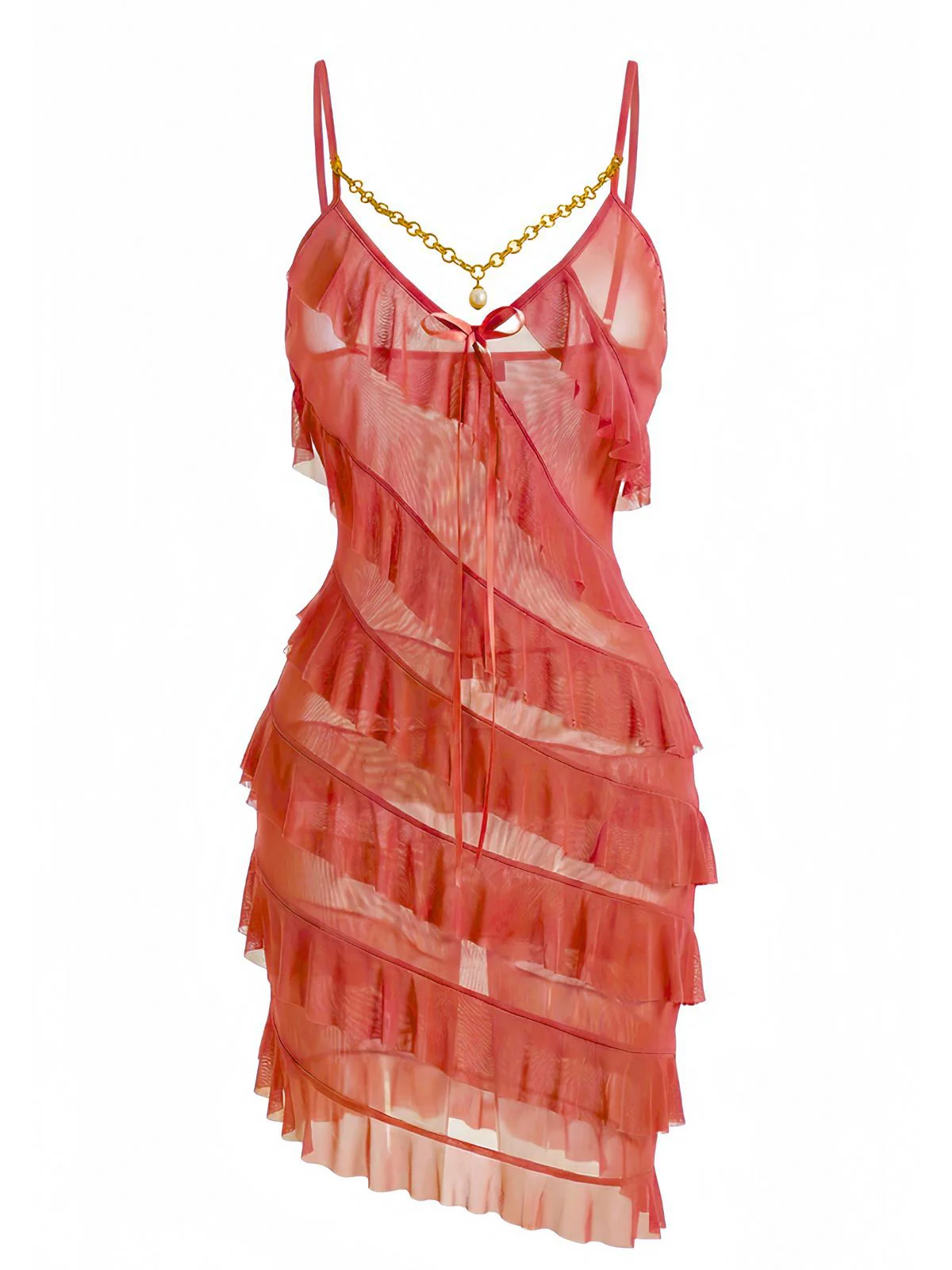 1960er Kette Perle Rüschen Spaghetti Strap Nachthemd - Image 8