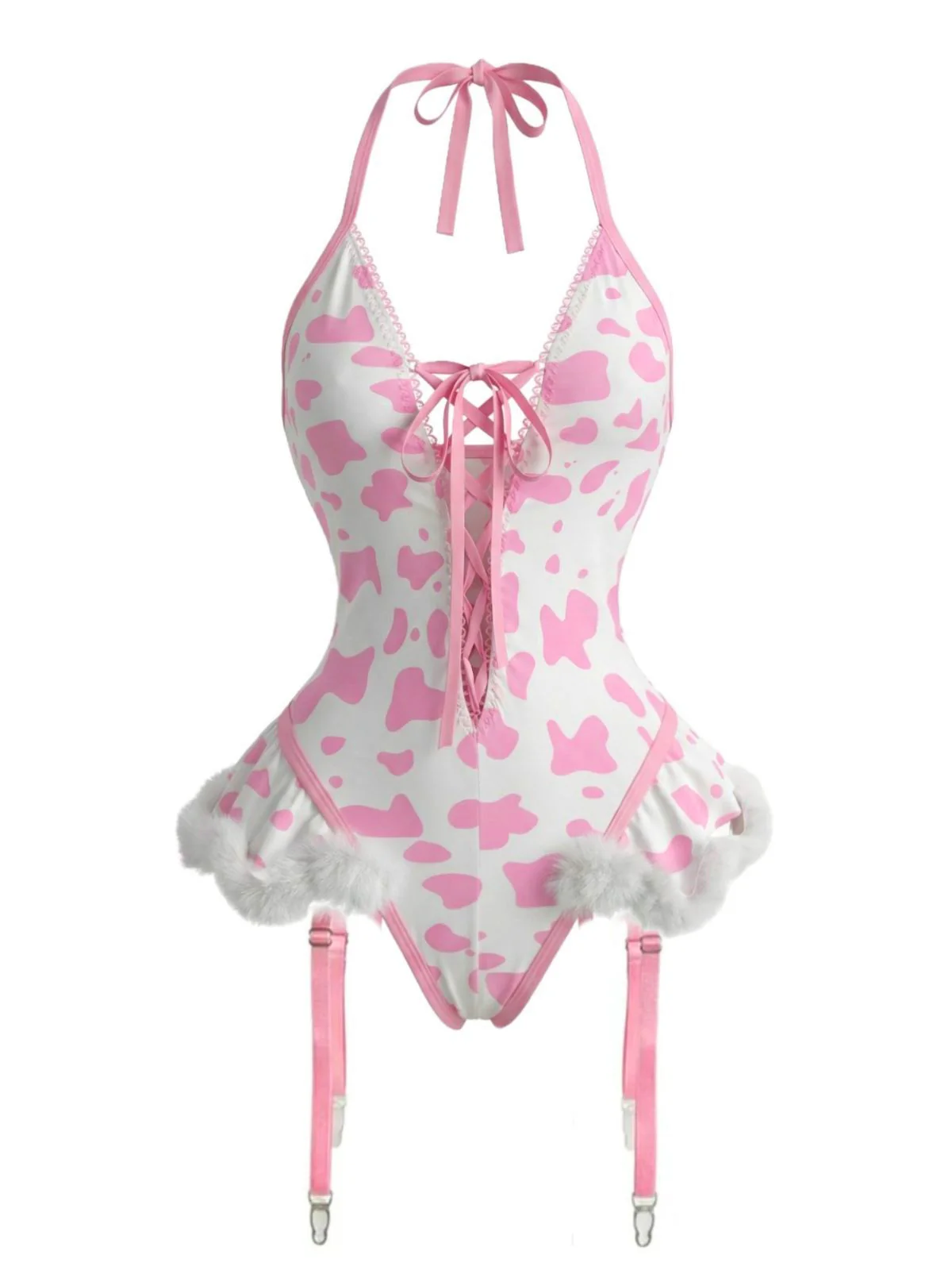 1960er Kuhflecken Halter Schnürung Plüsch Dessous Set - Image 3