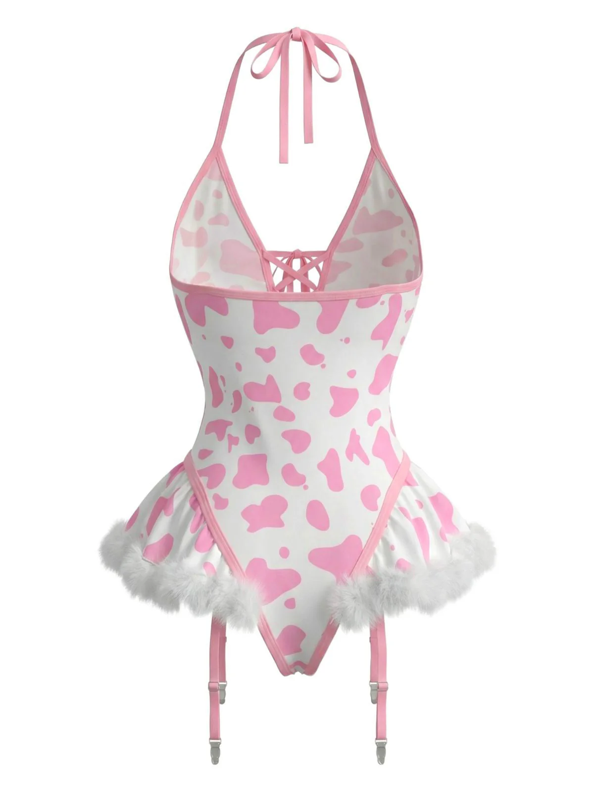 1960er Kuhflecken Halter Schnürung Plüsch Dessous Set - Image 6