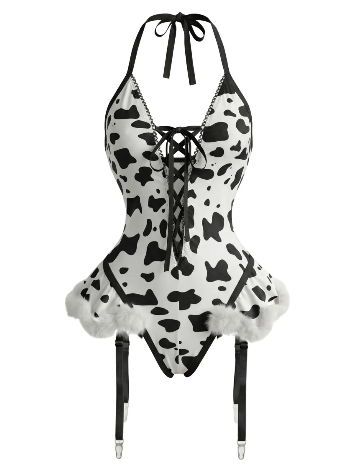 1960er Kuhflecken Halter Schnürung Plüsch Dessous Set - Image 8
