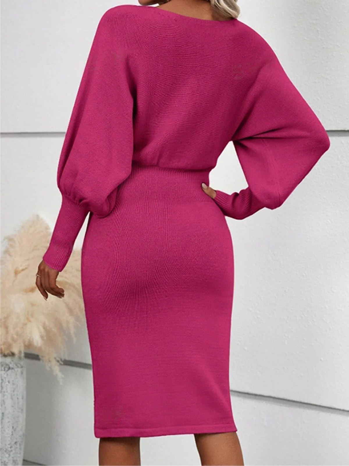 1960er Laternenärmel Taillengürtel Enges Stricken Kleid - Image 7