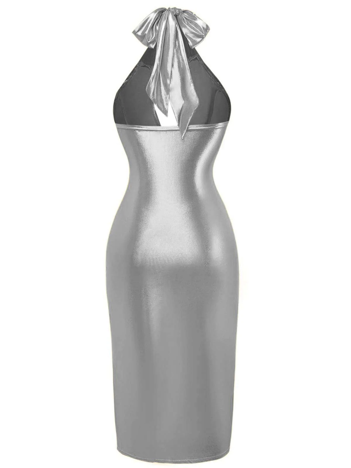 1960er Metallisch Halter Schlüsselloch Figurbetontes Kleid - Image 2