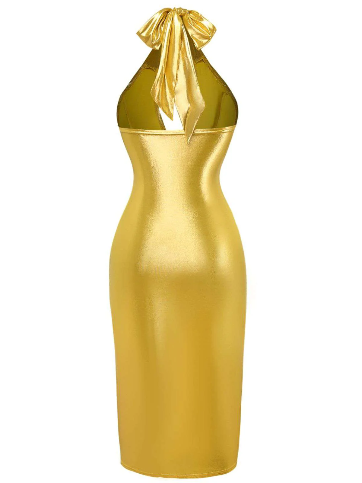 1960er Metallisch Halter Schlüsselloch Figurbetontes Kleid - Image 4