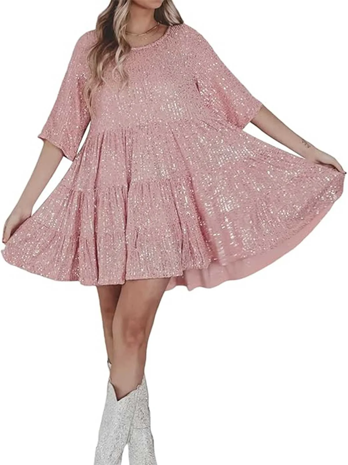 1960er Pailletten Gestuft Babydoll Kleid - Image 11
