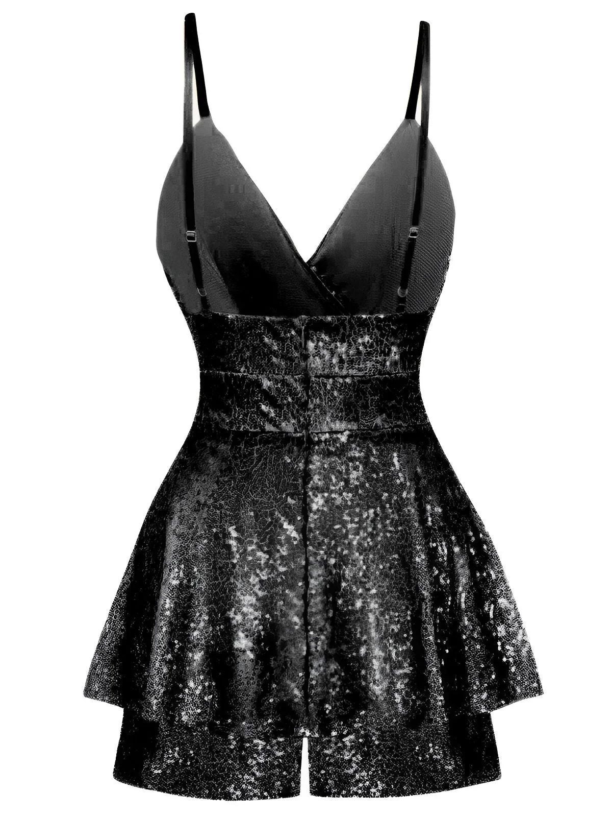 1960er Pailletten Riemchen V-Ausschnitt Culotte Romper - Image 2