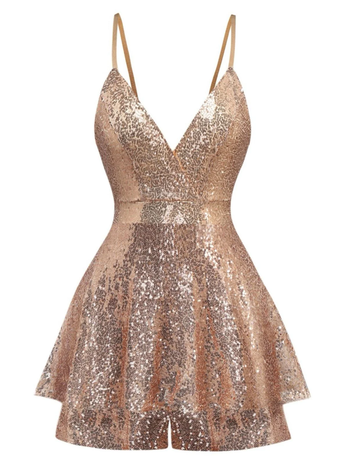 1960er Pailletten Riemchen V-Ausschnitt Culotte Romper - Image 3