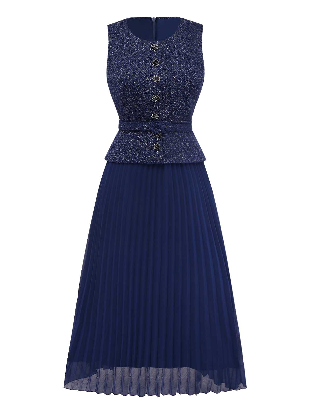 1960er Perle Taste Gürtel Ärmellos Plissiertes Kleid - Image 2