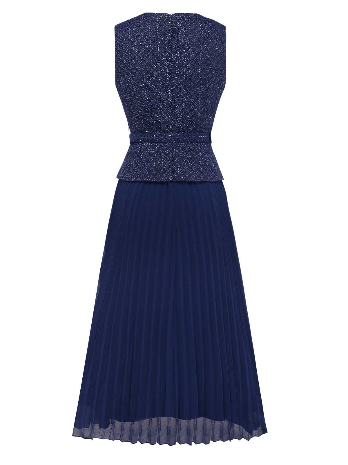 1960er Perle Taste Gürtel Ärmellos Plissiertes Kleid - Image 3