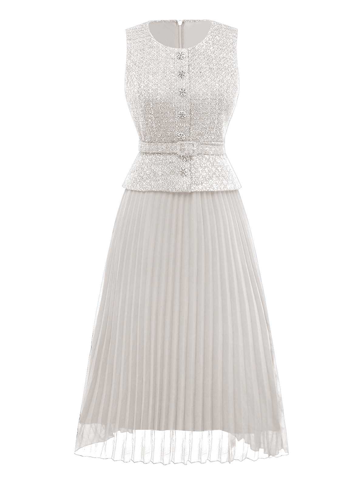 1960er Perle Taste Gürtel Ärmellos Plissiertes Kleid - Image 7