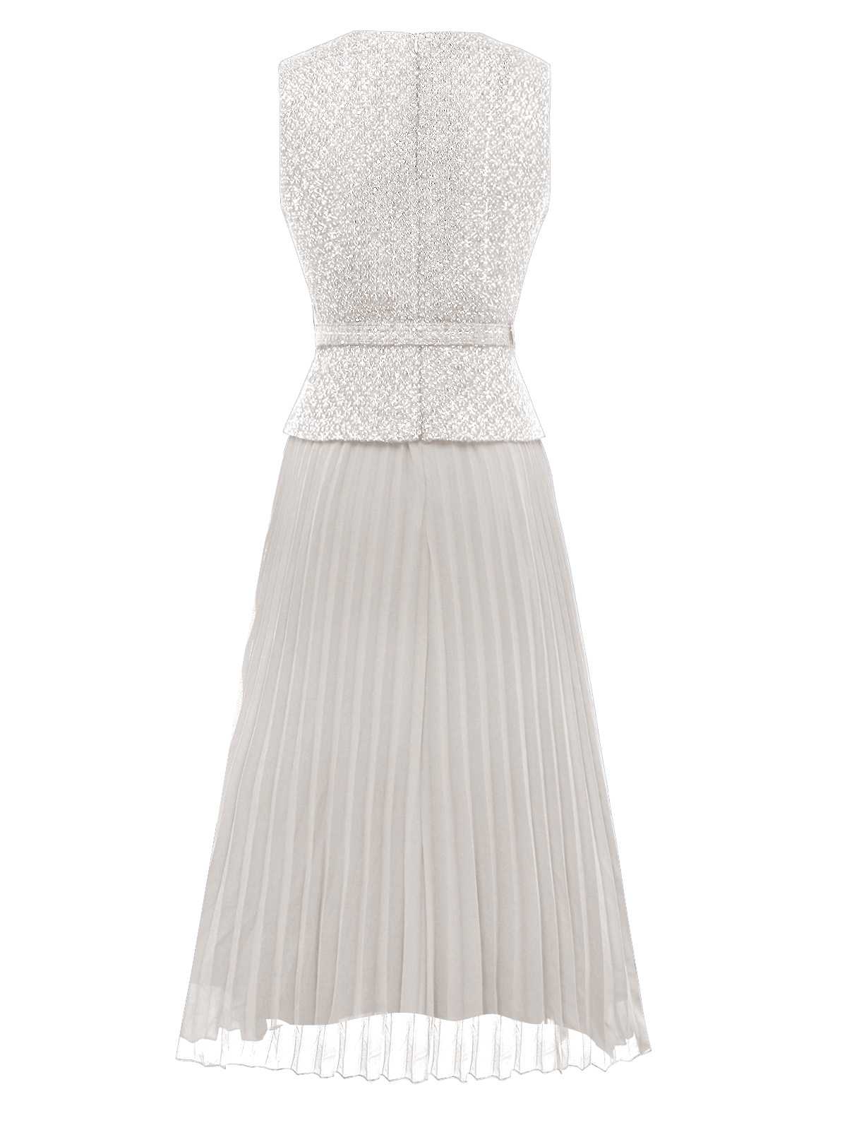 1960er Perle Taste Gürtel Ärmellos Plissiertes Kleid - Image 8