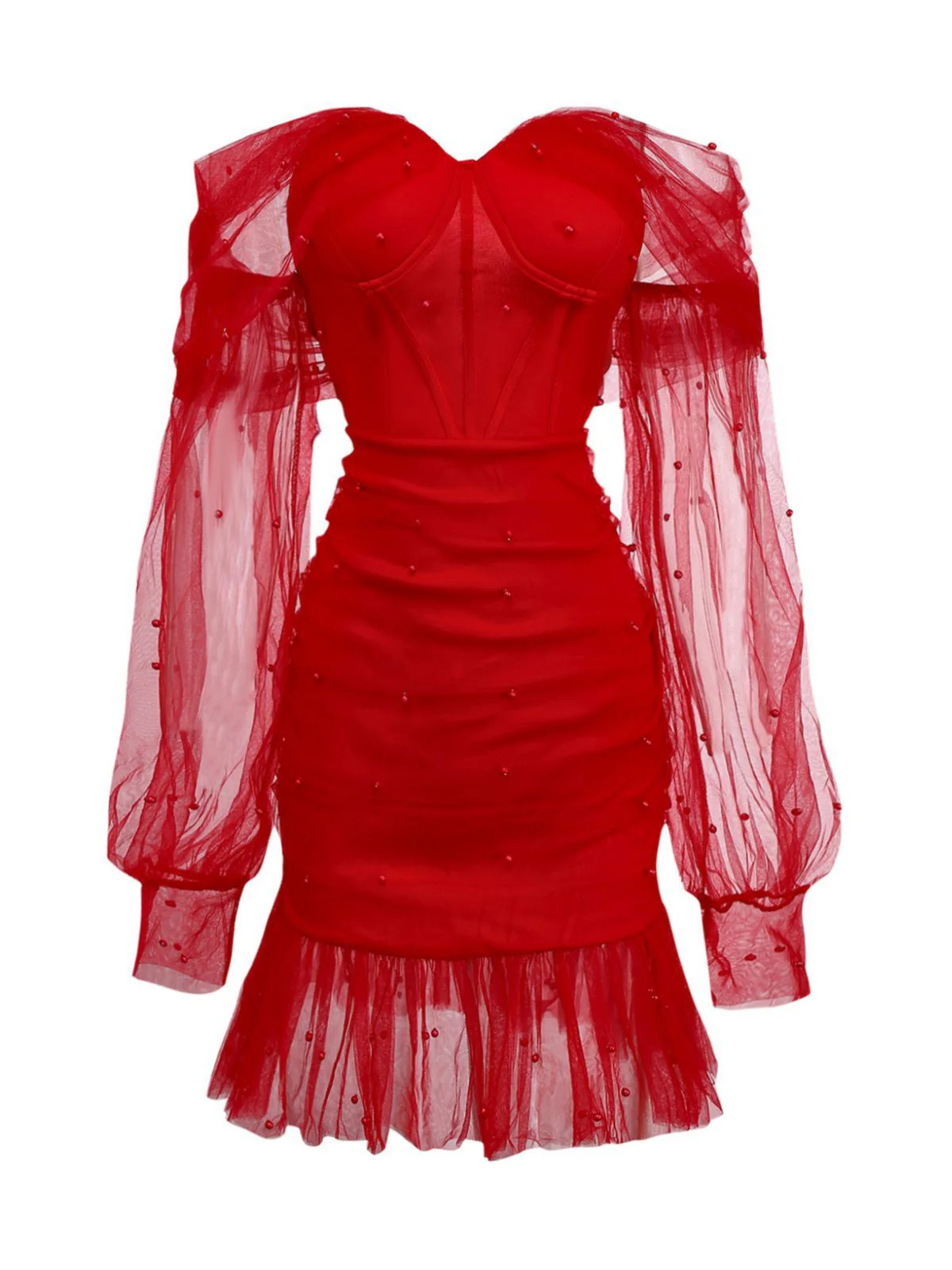 1960er Perlen Herzförmiger Hals Schulterfrei Netz Kleid - Image 2