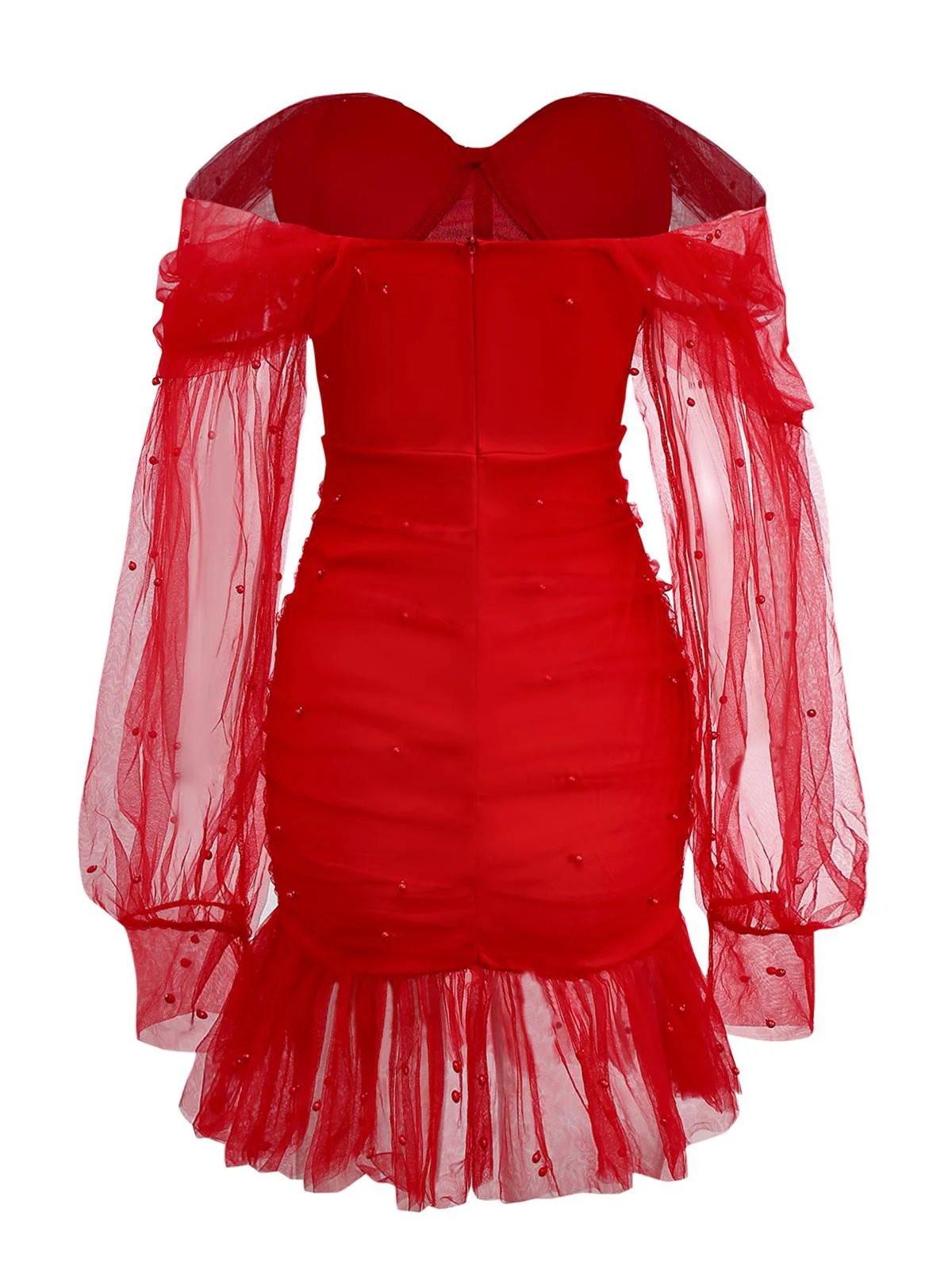 1960er Perlen Herzförmiger Hals Schulterfrei Netz Kleid - Image 3