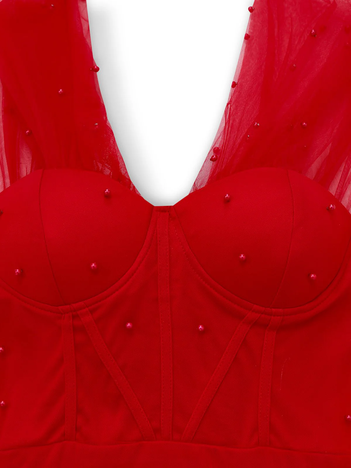 1960er Perlen Herzförmiger Hals Schulterfrei Netz Kleid - Image 4