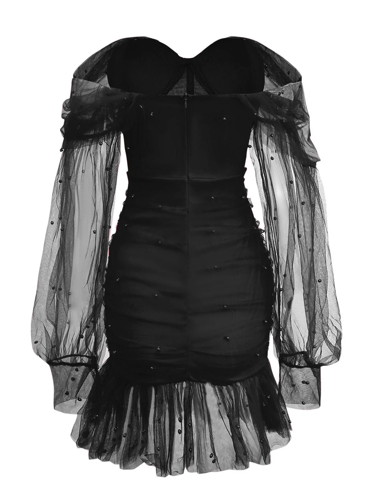 1960er Perlen Herzförmiger Hals Schulterfrei Netz Kleid - Image 7