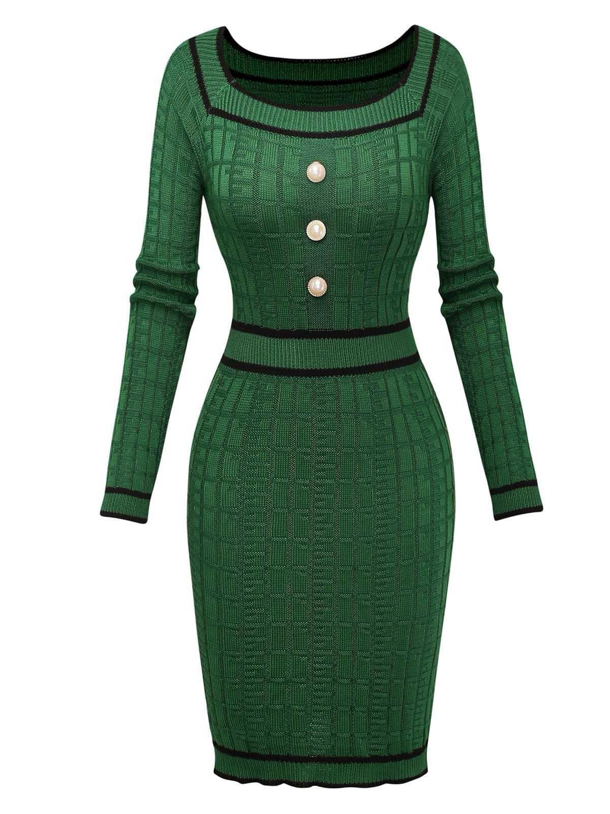 1960er Quadratischer Hals Perle Taste Stricken Kleid - Image 2