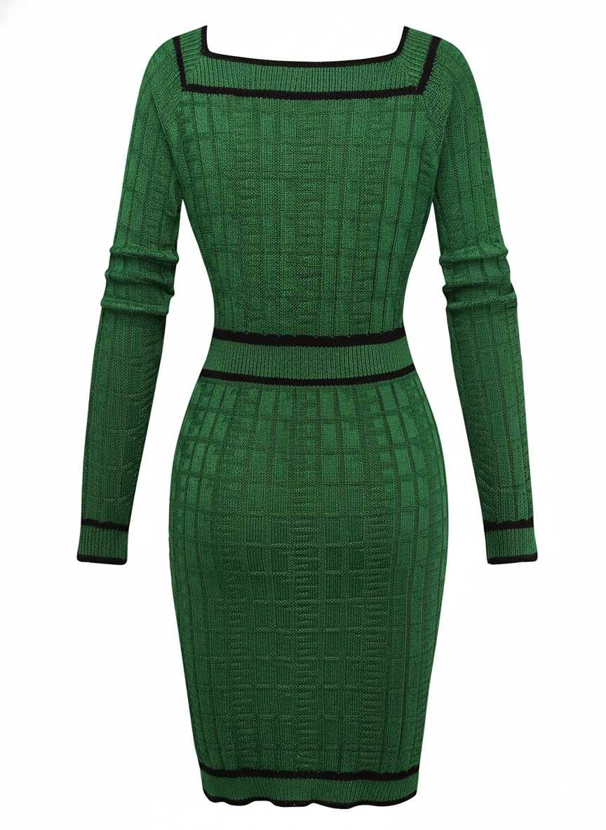 1960er Quadratischer Hals Perle Taste Stricken Kleid - Image 3