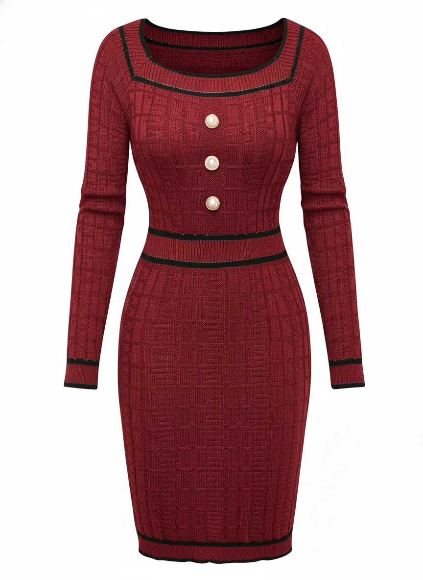1960er Quadratischer Hals Perle Taste Stricken Kleid - Image 8