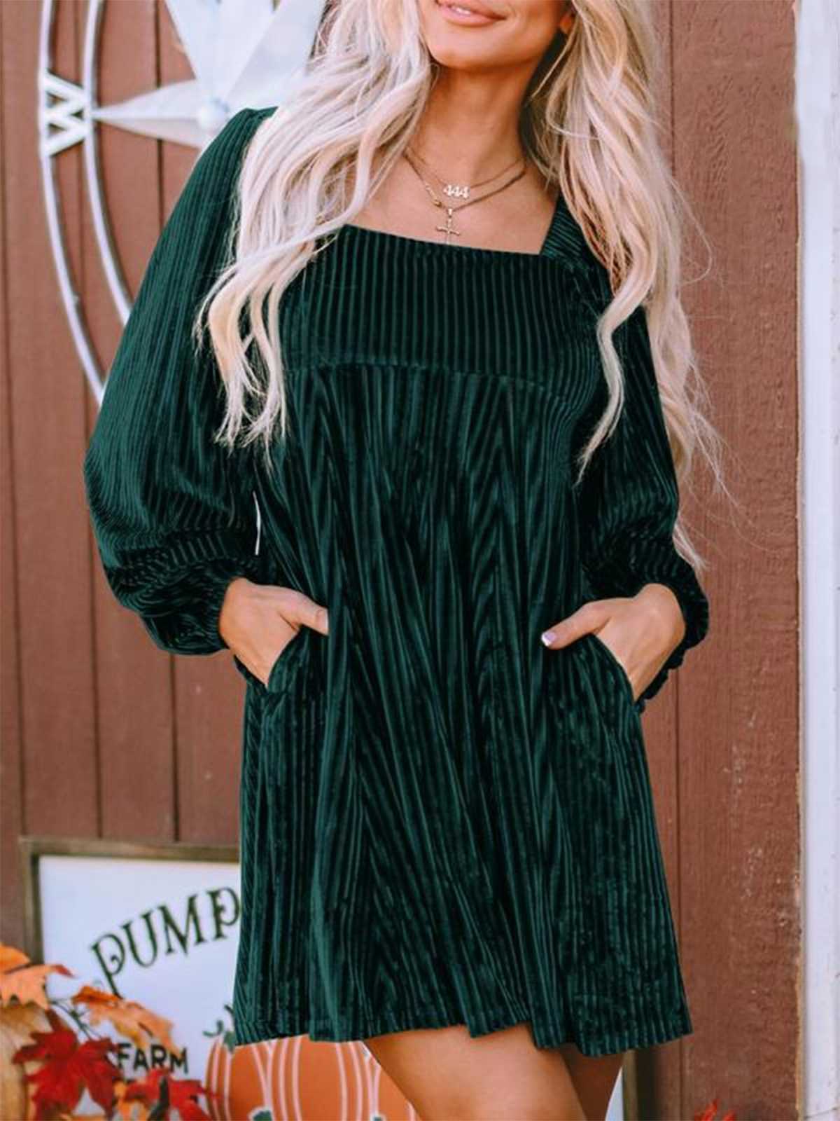 1960er Quadratischer Hals Puffärmel Samt Babydoll Kleid - Image 25