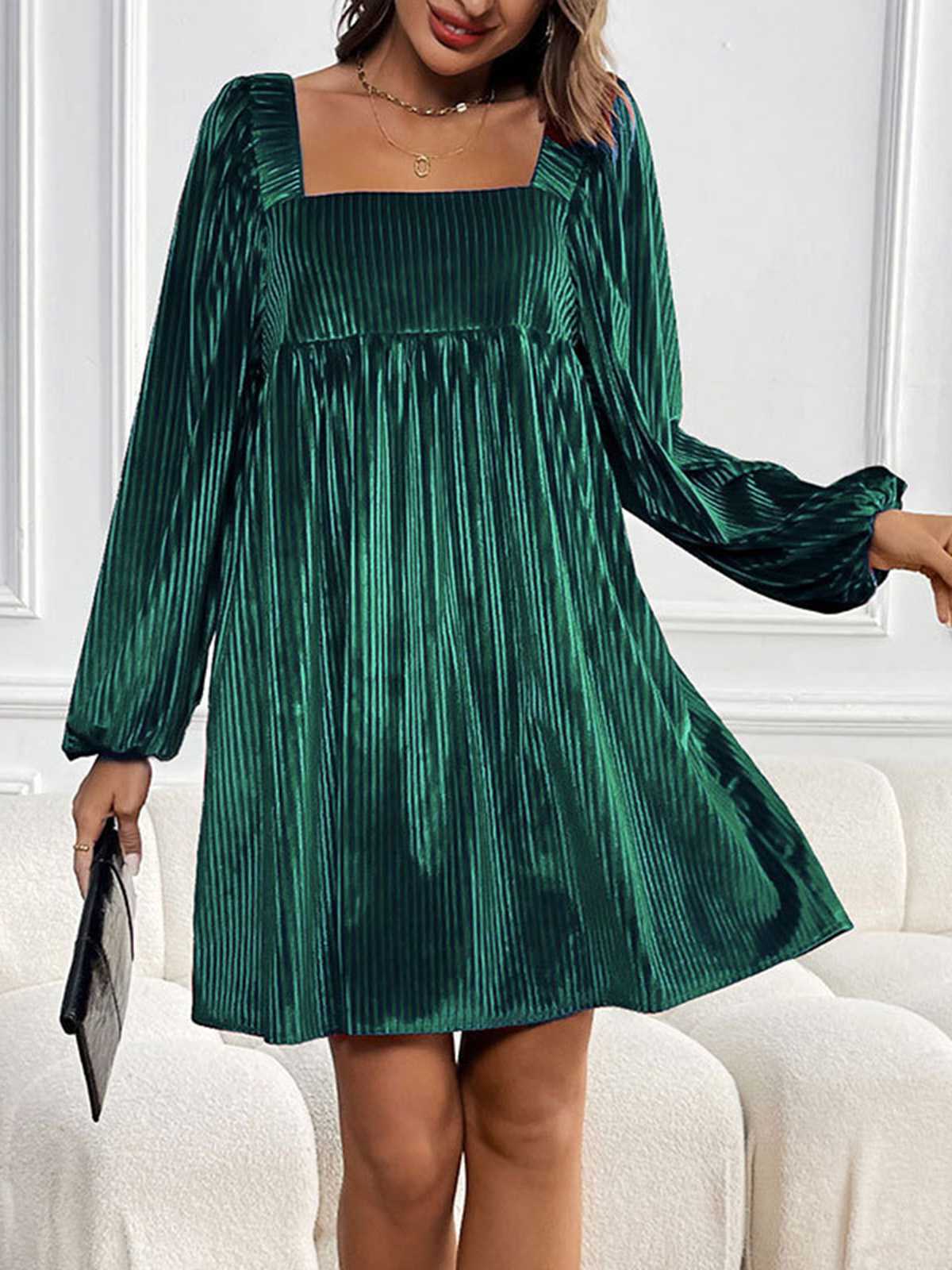 1960er Quadratischer Hals Puffärmel Samt Babydoll Kleid - Image 9