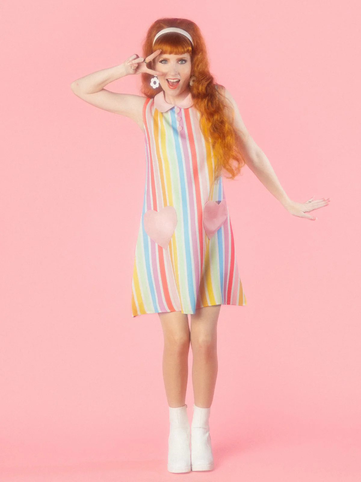 1960er Regenbogen Streifen Herz Tasche Kleid