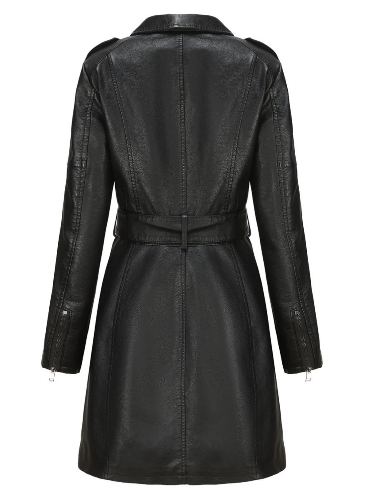 1960er Revers Gürtel Lang Leder Mantel - Image 3