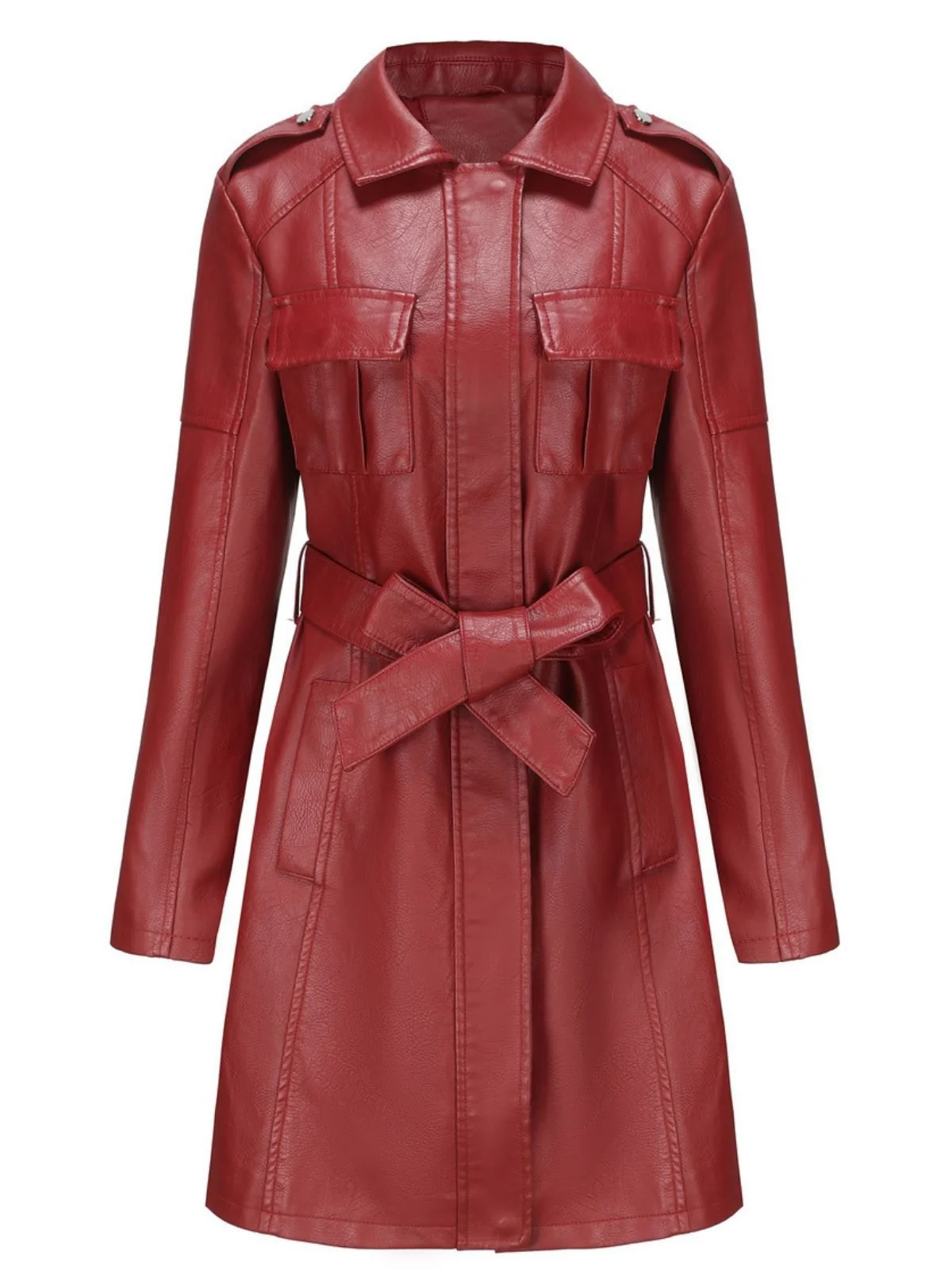1960er Revers Gürtel Lang Leder Mantel - Image 4