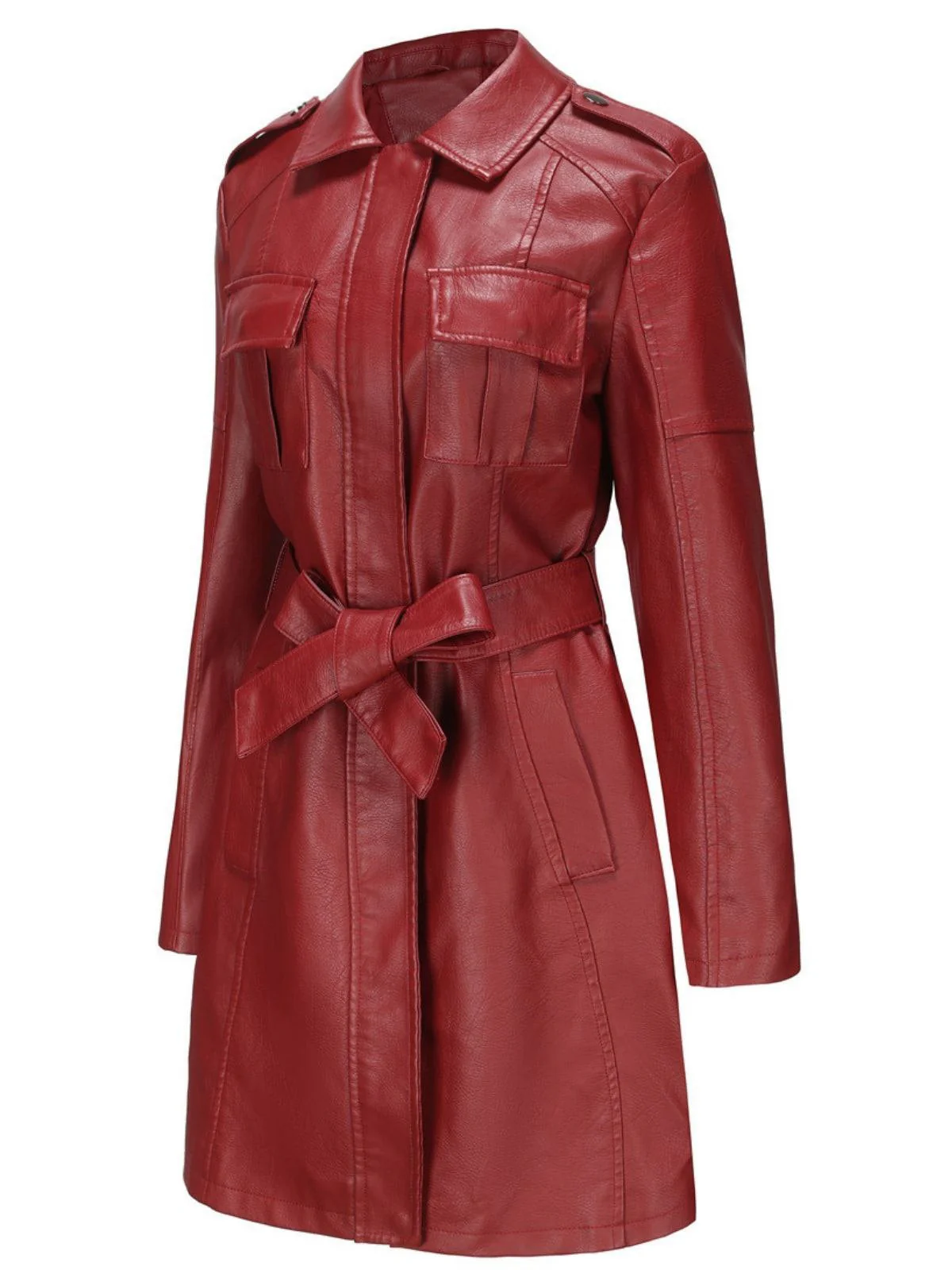 1960er Revers Gürtel Lang Leder Mantel - Image 5