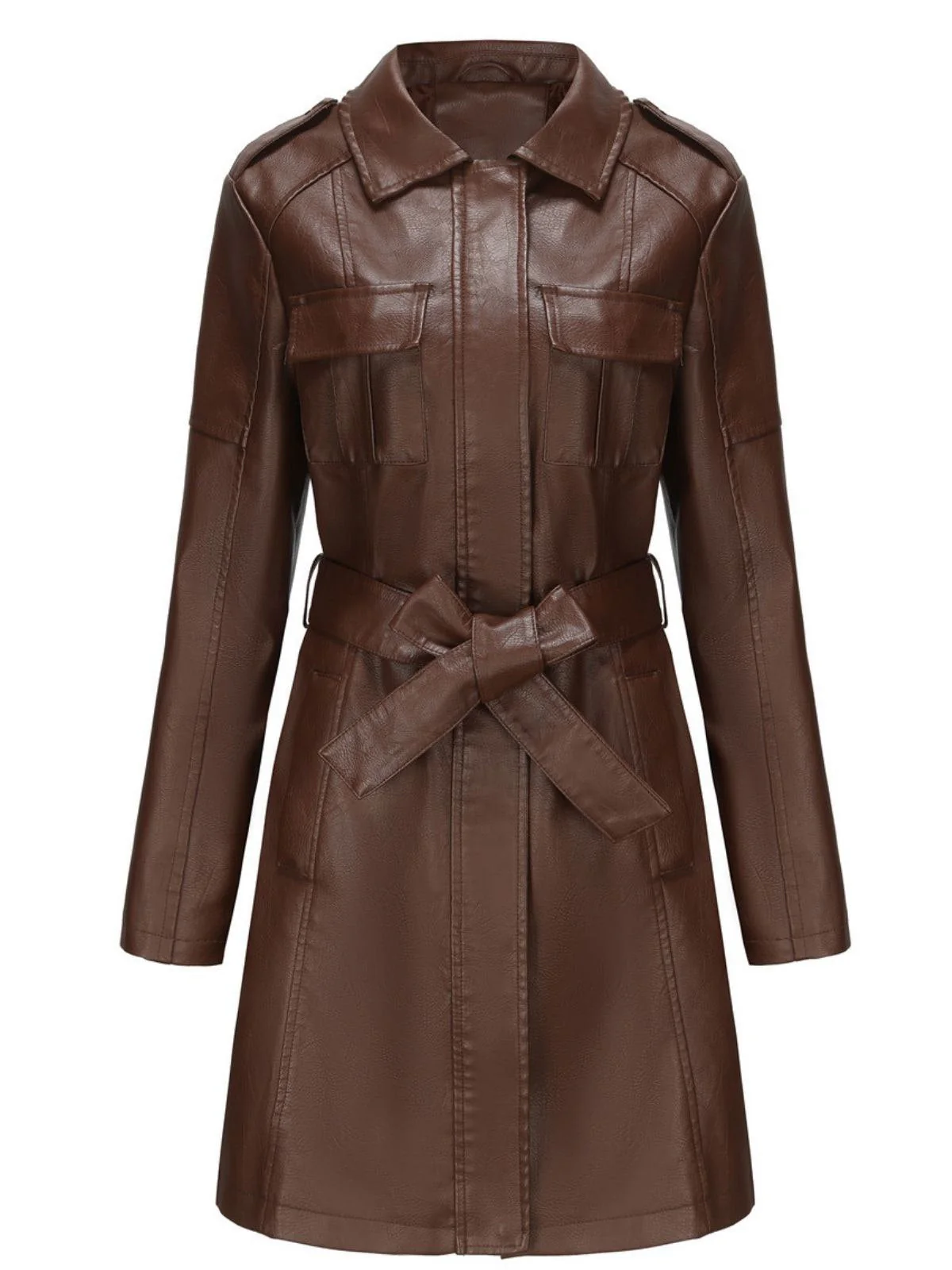 1960er Revers Gürtel Lang Leder Mantel - Image 7
