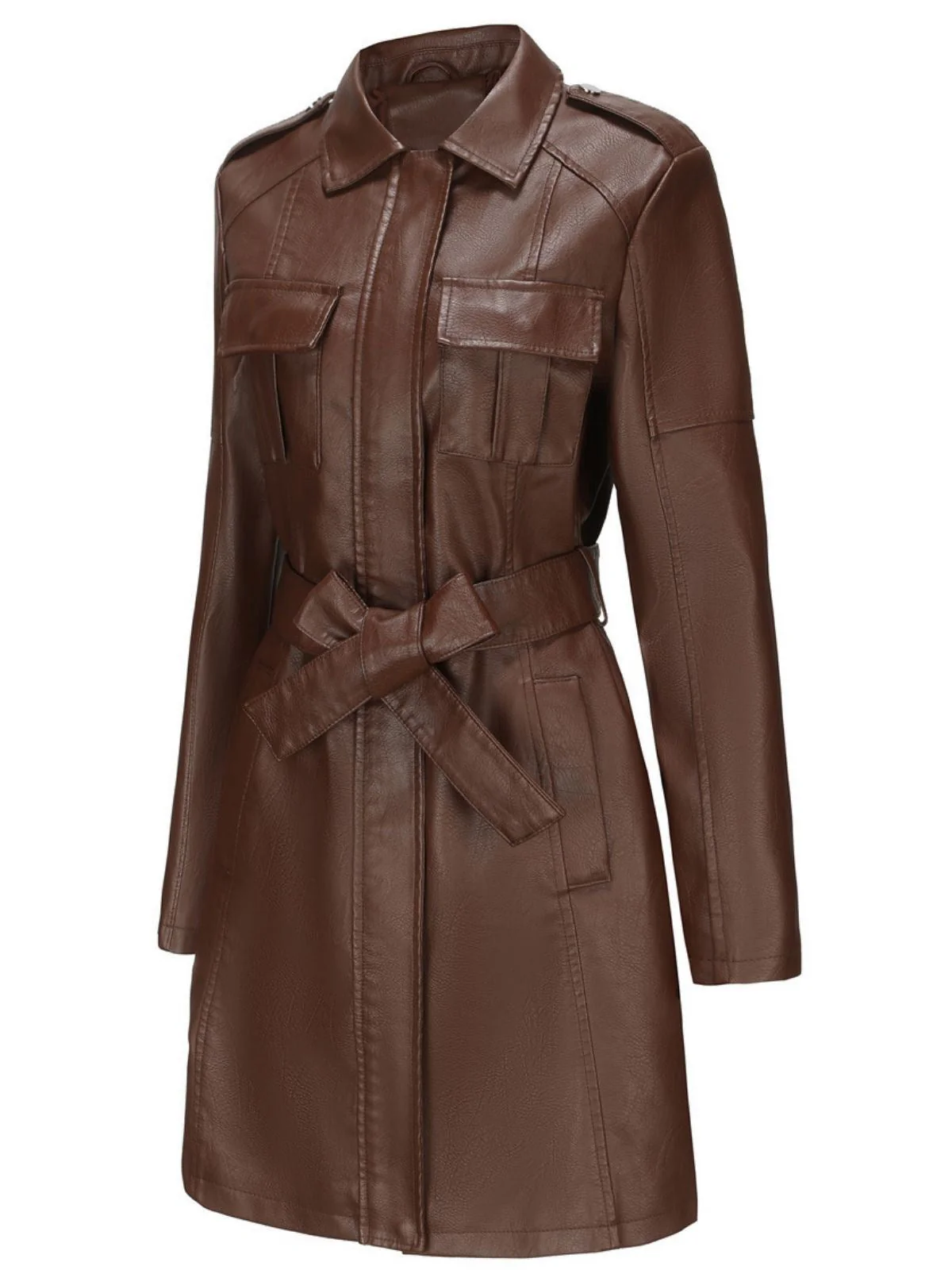 1960er Revers Gürtel Lang Leder Mantel - Image 8