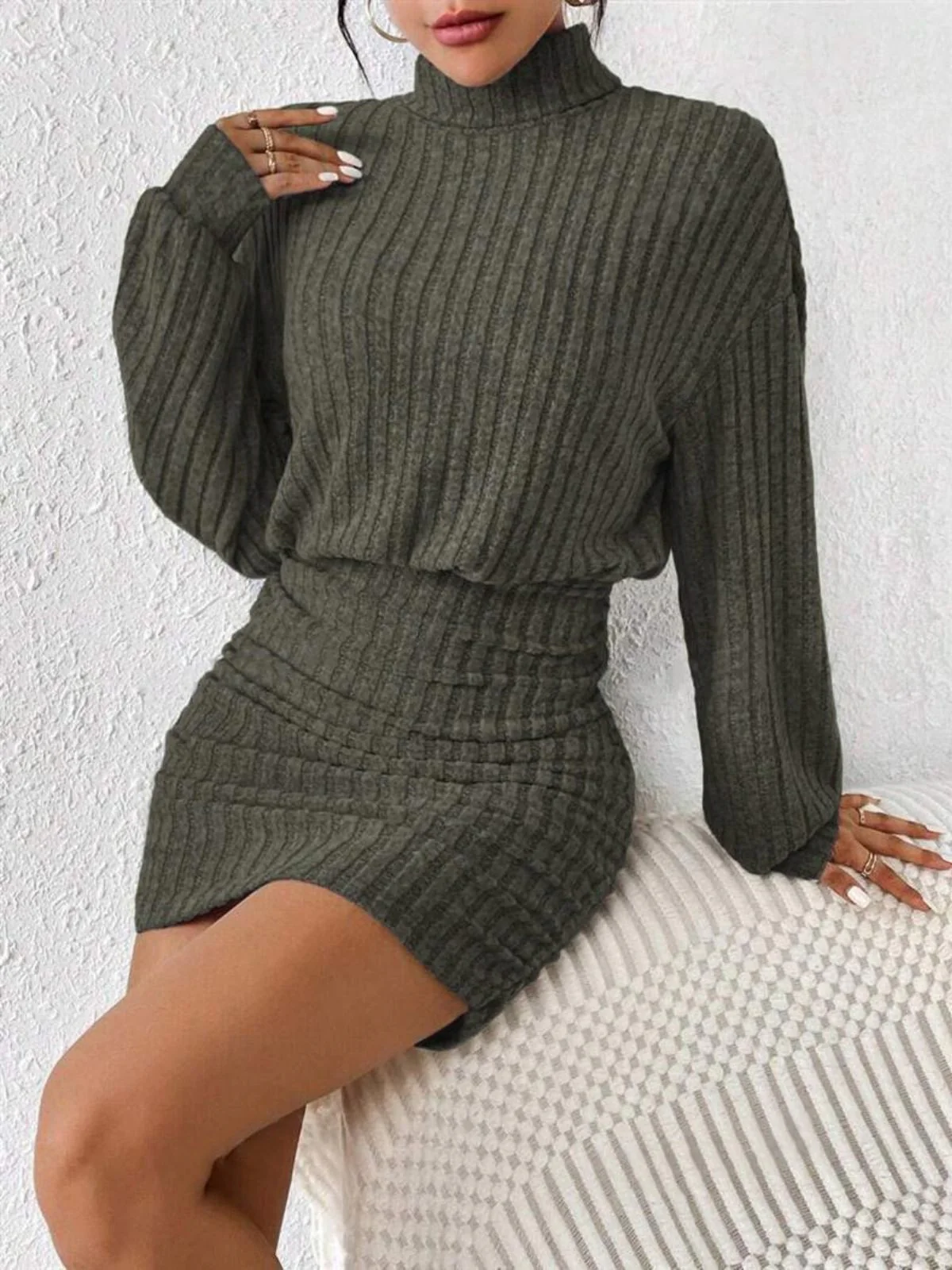 1960er Rippstrick Rollkragen Pullover Enges Kleid - Image 11