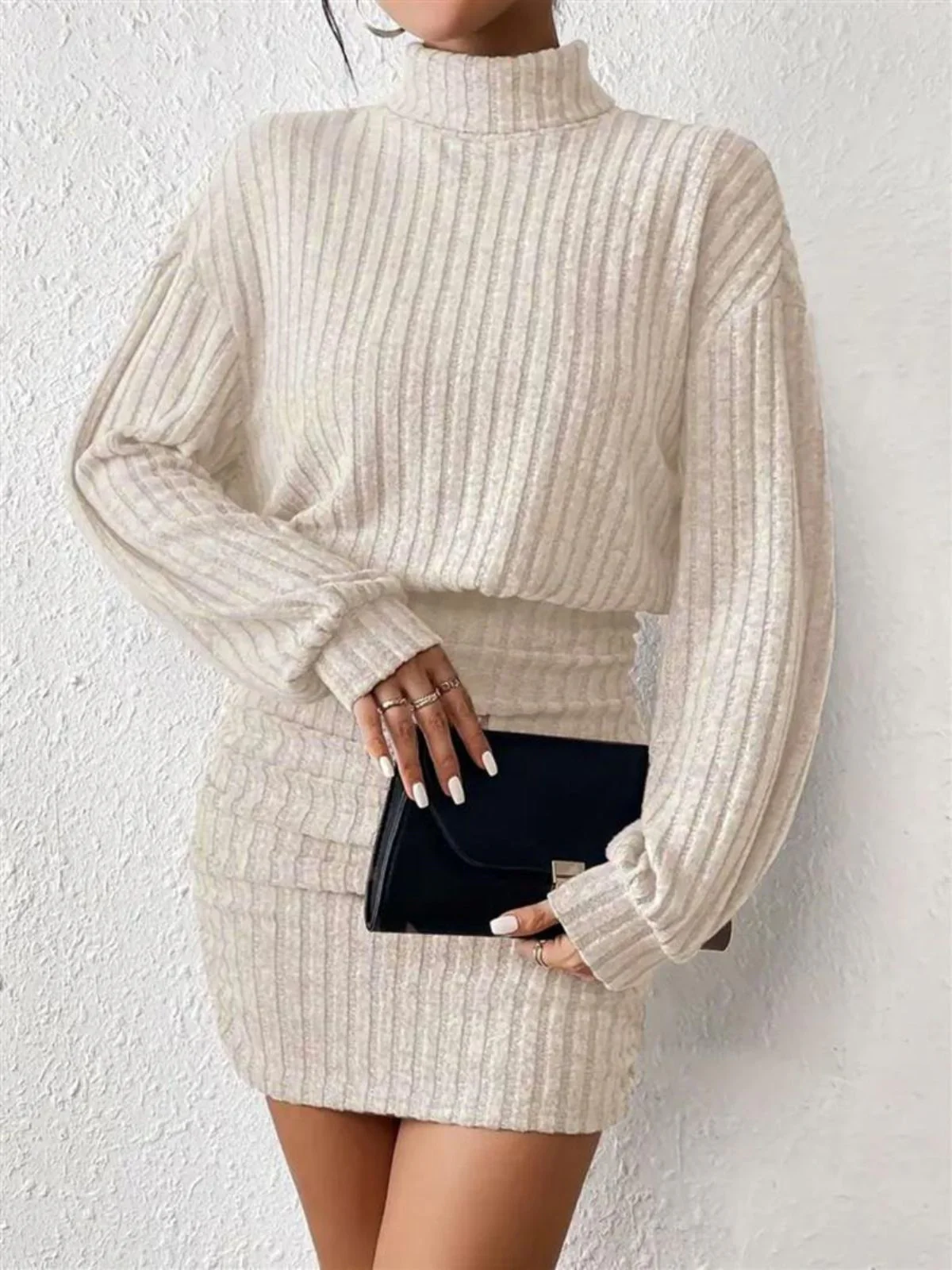 1960er Rippstrick Rollkragen Pullover Enges Kleid - Image 4