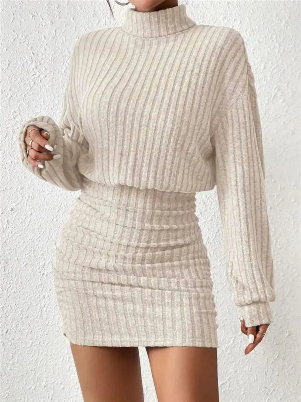 1960er Rippstrick Rollkragen Pullover Enges Kleid - Image 5