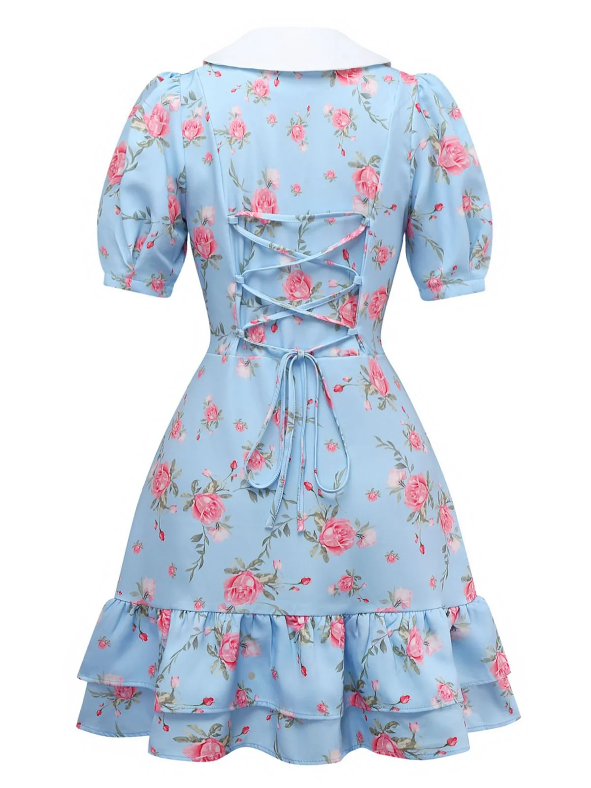 1960er Rose Puffärmel Chelsea-Kragen Mini Kleid - Image 2